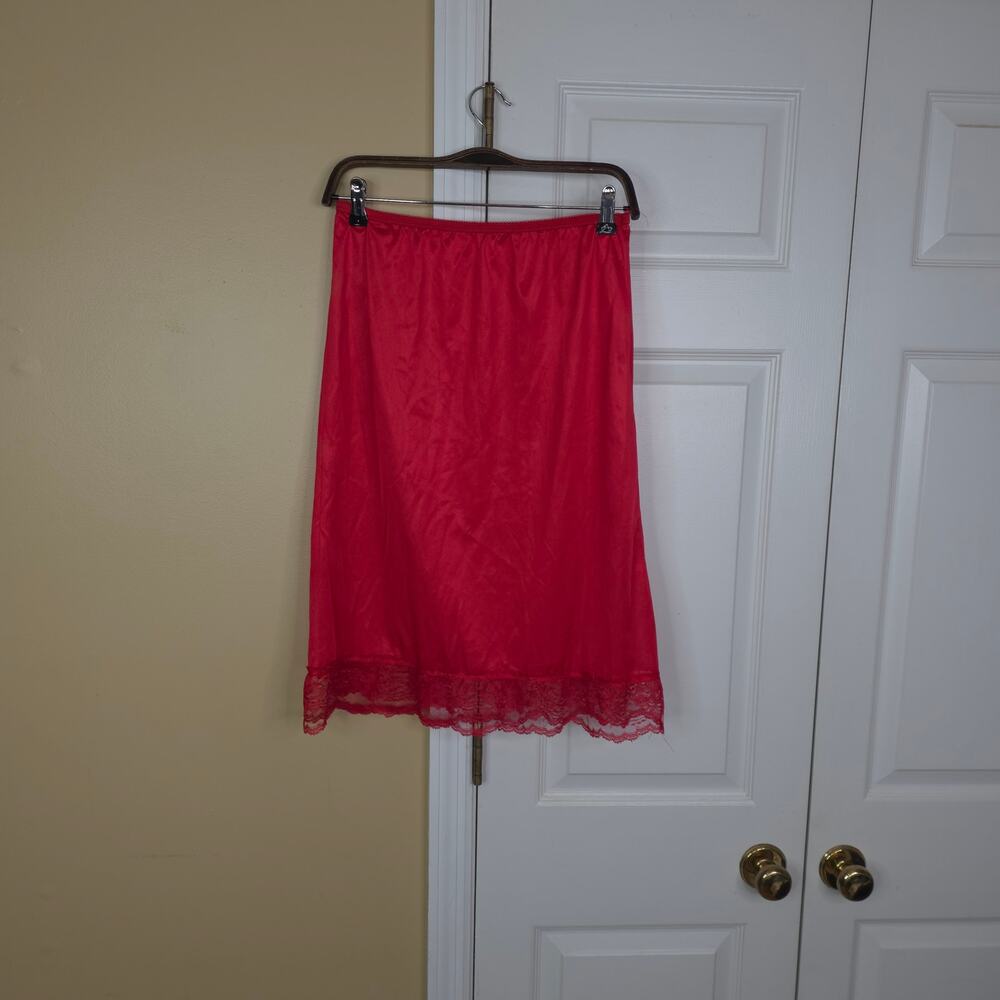 Vintage Red Half Slip Skirt Extender Lingerie Intimates Lace Trim Red Size L